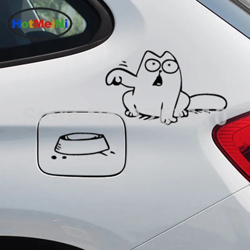 HotMeiNi Hungry Simon's Cat Bowl JDM Decal Funny Gas Fuel Tank Cap Cover Vinyl Car Sticker for Car Truck SUV Window Bumper hotmeini car sticker jdm styling 3d window bumper decal vinyl truck van fridge waterproof classic f46 valentino rossi moto vr46