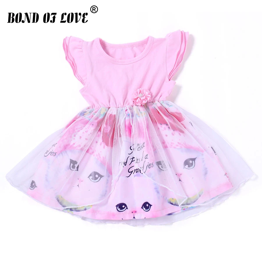 

2019 Summer Kids Clothes Baby Girl Dresses Sleeveless Chiffon Cat Girl Dress Princess Pageant Party Tulle Knee-Length Dress