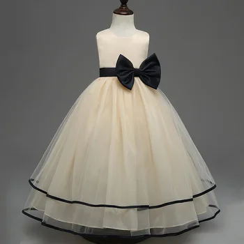 

Teen Girls Wedding Lace Long Gown Girl Dress Bow Elegant Princess Party Pageant Formal Dresses Sleeveless Children Girls Clothes