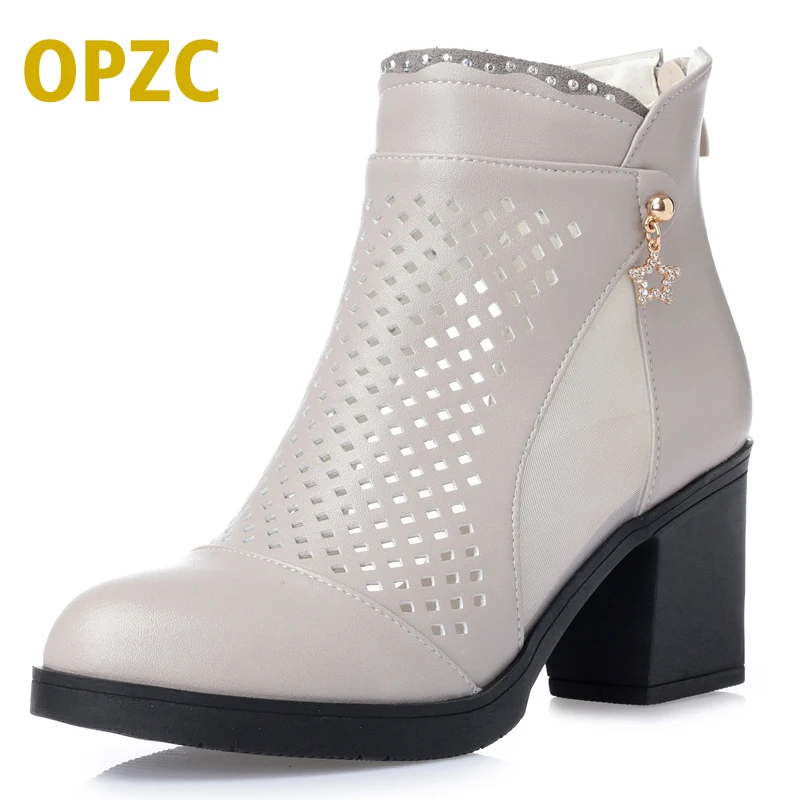 

Women Summer ankle Boots, breathable Leather short Boots. for women peep toe black sandals, comfortable hollow out women shoes