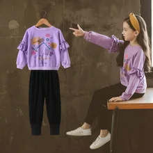Детские весенне-зимние комплекты одежды для маленьких девочек хлопковый свитер+ брюки комплект одежды для малышей Детский костюм с детскими рисунками, костюм для девочек