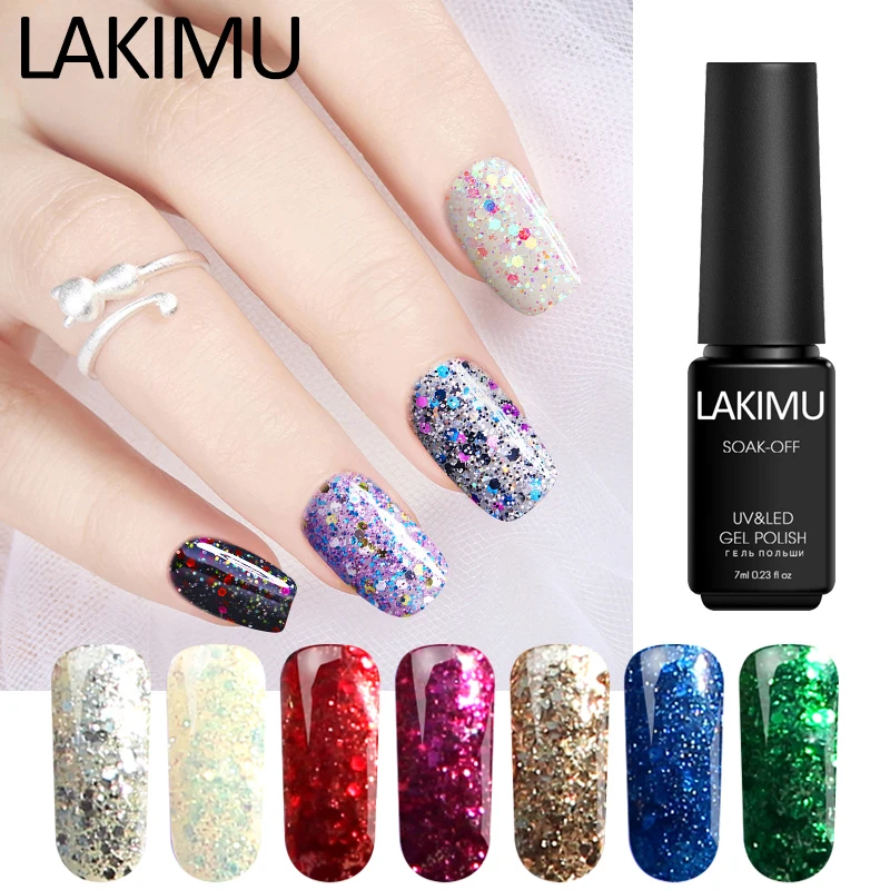 

Lakimu 7ML Diamond Color Glitter Gel Polish UV Nail Gel Varnish 3D Nail Art Sparkles Nail Gel Polish Semipermanent Varnishes
