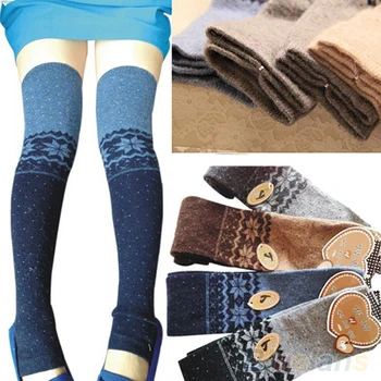 

Women Snowflake Thigh High Leg Warmers Socks Winter Over Knee Boot Cuff 1V3Y