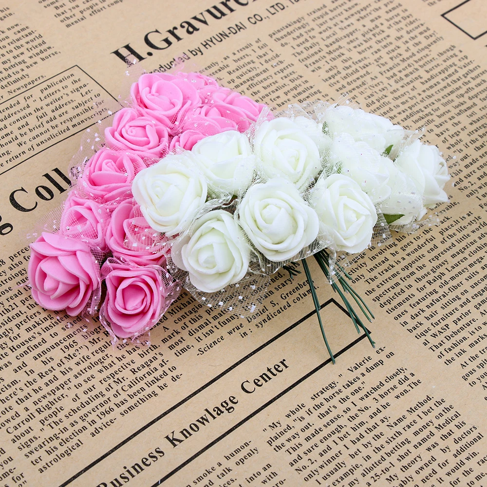 12 шт. Дешевые DIY Мини розы Искусственные цветы кружева свадебные цветы украшения цветок пена ручной кольцо материал