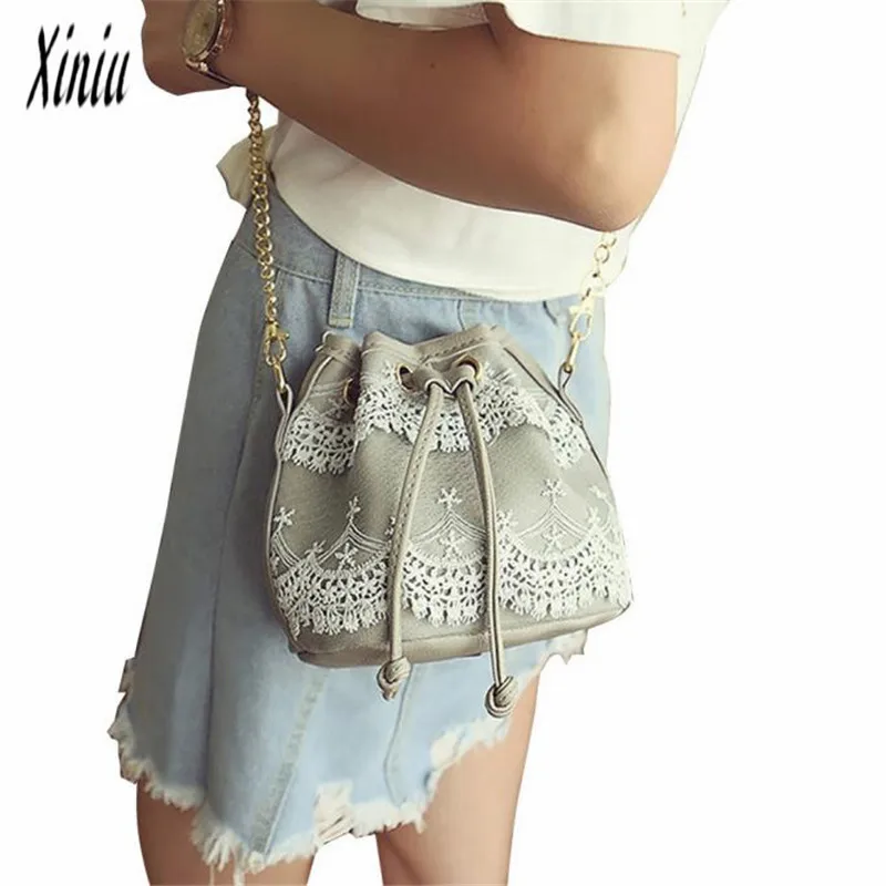 

2018New Bohemia Style Lady Lace Drawstring Women Bucket Bag Chain Shoulder Crossbody Bag For Women Messenger Bags Bolsa Sacos