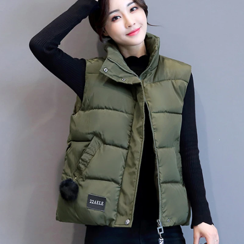 

Black/Green Women Vest Sleeveless Cotton Coats Winter Jackets Collar Ladies Slim Wedded Jacket Warm Autumn Outwear Clothing