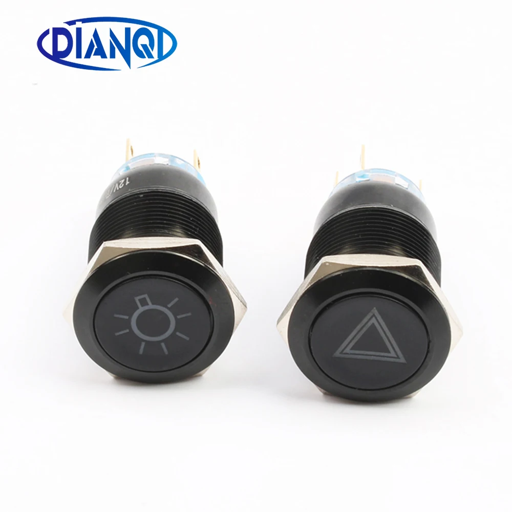 

19mm power button switch remark Alumina plated Momentary push button latching reset LED Black Special mark