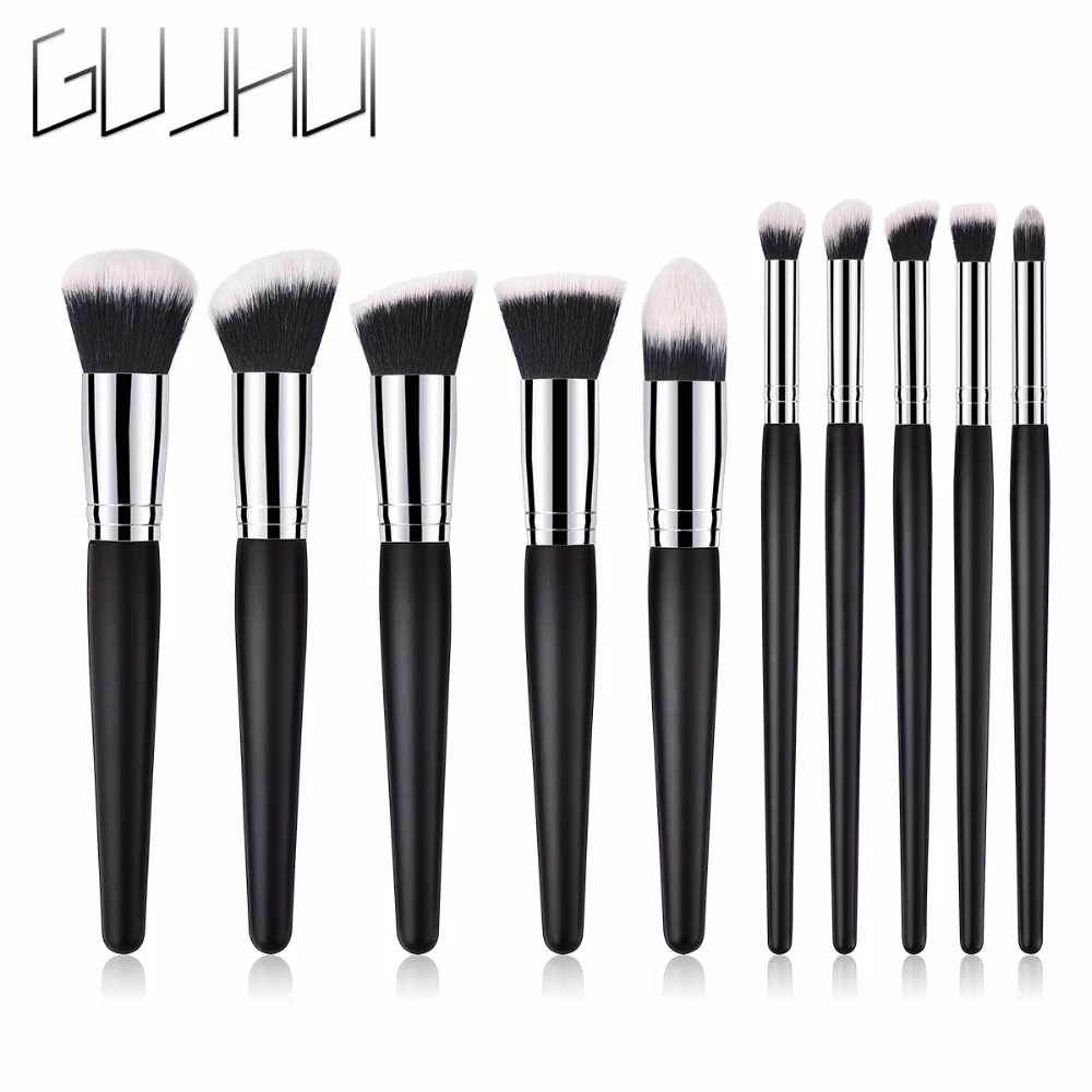 Juego de brochas de maquillaje profesional de alta calidad, Kit de para sombra de ojos en polvo, cosméticos, herramientas de belleza, color plateado/Negro, 10 unids/set|rizador de - AliExpress