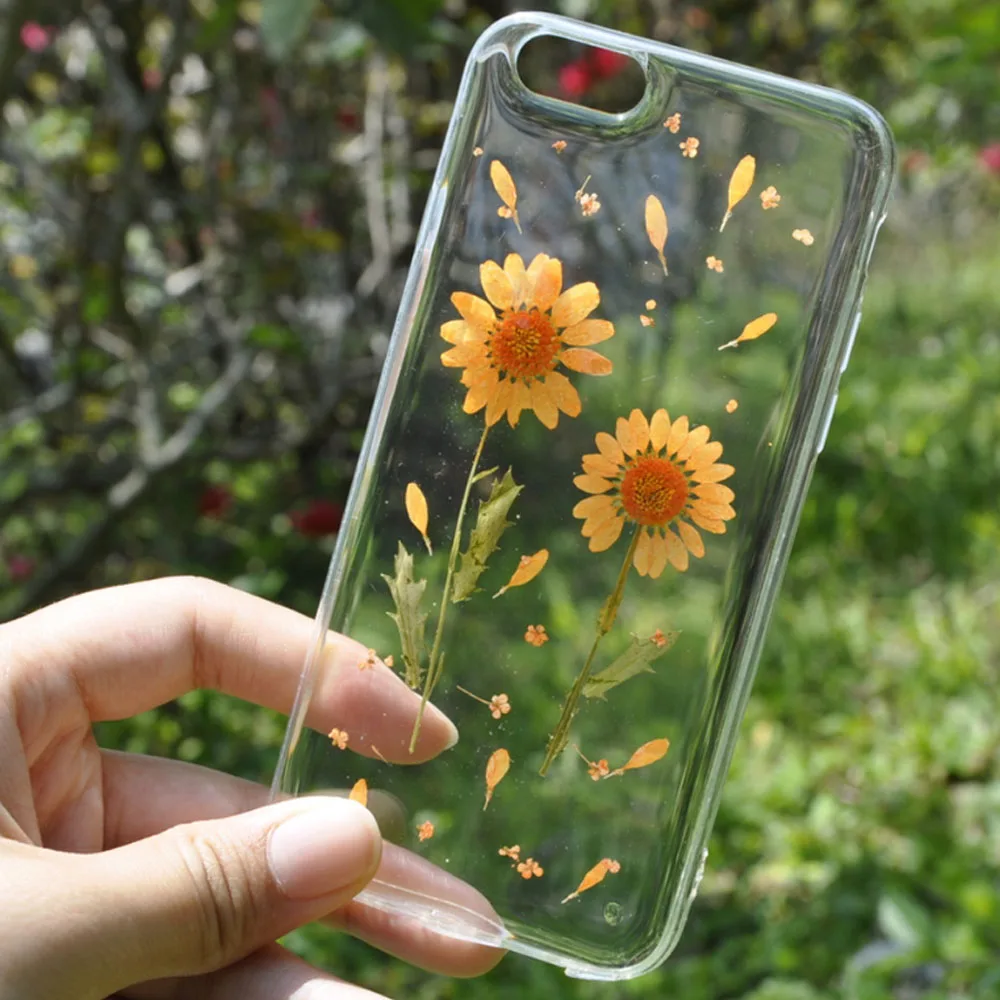 

Preferential Handmade Flower Phone Case For iPhone 6 6s Clear Real Floral Cases For iPhone 6 6S Mobile Phone Cases