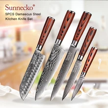 SUNNECKO дамасский нож шеф-повара японские кухонные ножи острый нож Santoku для нарезки овощей обвалочный нож Pakka с деревянной ручкой