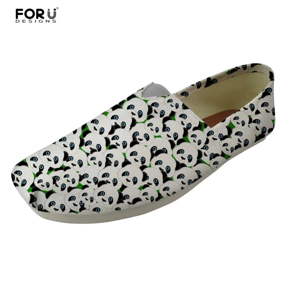 

FORUDESIGNS Cute Women's Spring Summer Flats Shoes Animal Panda Printed Women Casual Light Walking Shoes for Female Lazy Canvas