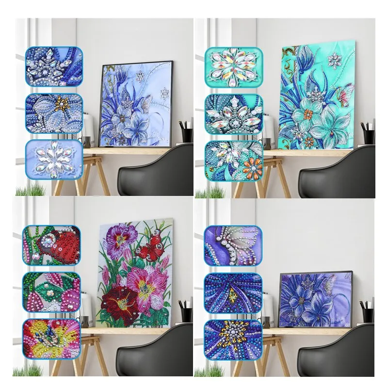 5D DIY Diamond Painting special shaped Diamond Embroidery butterfly Flower "Four-color pansy" Cross Stitch Rhinestone Scenery