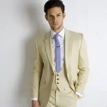 Сшитый на заказ бежевый смокинг жениха из 3 предметов, приталенный мужской свадебный костюм для выпускного вечера в итальянском стиле, Костюм Джентльмена terno masculino