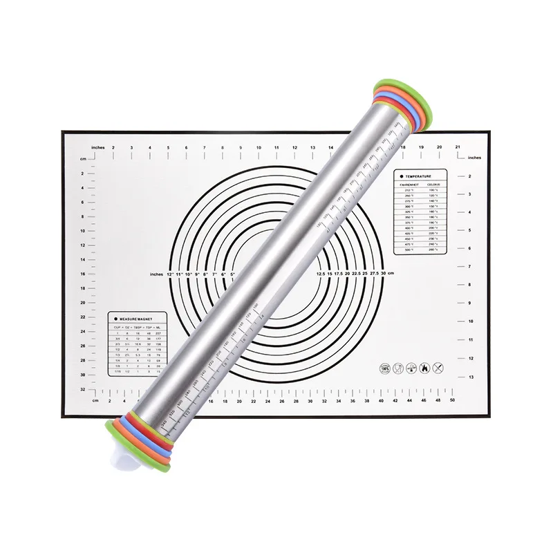 Регулируемая нержавеющая сталь 17 дюймов Скалки ролик для теста и кондитерский коврик для выпечки теста, пиццы, пирога, выпечки, макаронных изделий - Цвет: BLACK MAT AND ROLLER