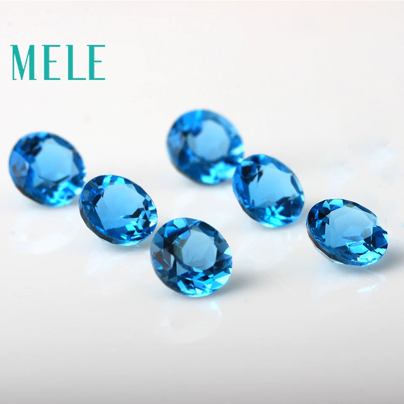 MELE Natural Blue topaz for jewelry making,Bright 6mm round cut loose gemstone,Jewelry with stone