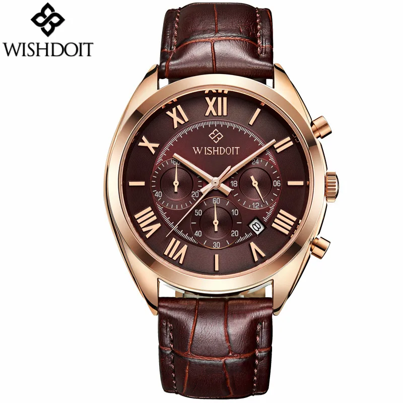 

2018 Luxury WISHDOIT New Fashion Leather Strap XFCS Men Quartz Watch Multifunction Watches Waterproof Wristwatches Male Relogio