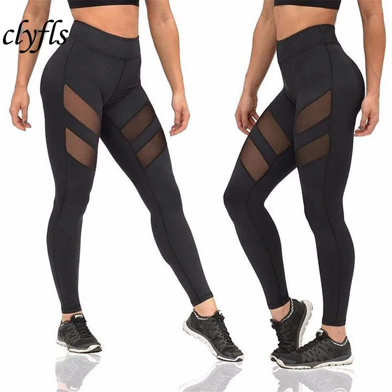 Clyfls brand fashion mesh leggings high waist Workout Pants spandex