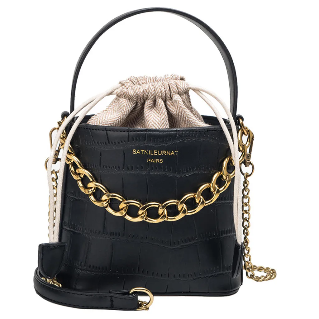 

Fashion Women Serpentine Leather Crossbody Bags Messenger Bucket Bag Chain Handle Bag Ladies Hand Bags Sac Tote P