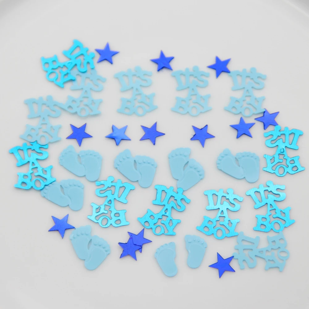 

300Pcs It's A Boy Footprint Birthday Confetti Baby Shower Boy Star Sequin Confetti For Baby First Birthday Decoration