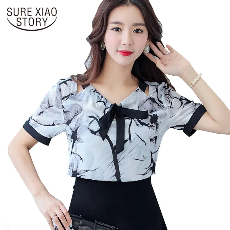 

2019 summer Women loose Tops Chiffon Blouses Shirts Ladies flower Feminine Blouse Short Sleeve Plus Size Tops Blusas D197 30