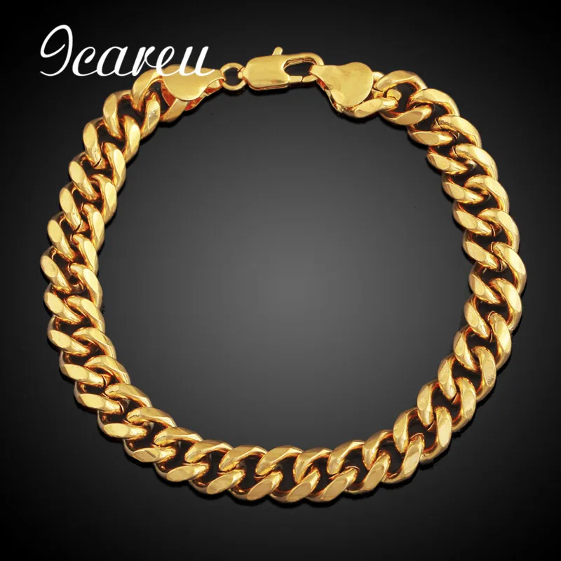 Wholesale 21cm 7/9mmMan Cool Gold Color Chain Bracelet Jewelry Copper