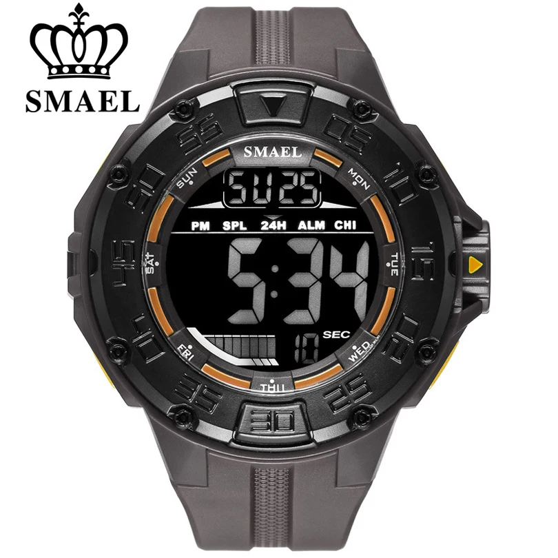 SMAEL Digital Watch Men Big Dial Sport Watches Chrono Countdown Waterproof LED Digital Watch Light Men's Military Digital Clock