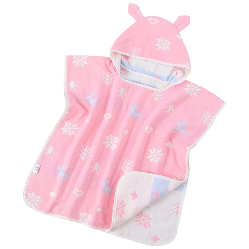 Весеннее банное полотенце с капюшоном и животными, хлопок, банный халат, детская одежда для сна, 60*65 см, одежда для сна с рисунком для маленьких мальчиков и девочек - Цвет: Pink elk