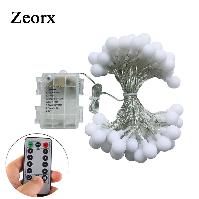 

Remote Timer Waterproof 5M 50 LED Outdoor Globe String Lights 8 Modes Battery Operated Frosted White Ball Fairy Light dimmable