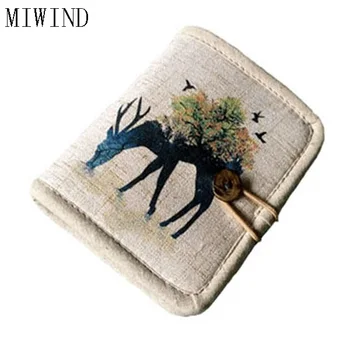 

MIWIND Cotton and Linen Wallets Women Cartoon Canvas short Wallet Hasp Coin Pocket printing Clutch Lady Vintage Bag TSN675