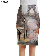 KYKU Эйфелева башня юбки для женщин город повседневное Франция сарафаны живопись вечерние офисные женские юбки для женщин s цветочный крутой