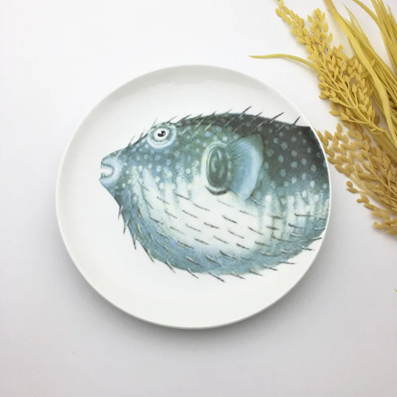 8 дюймов причудливая океанская керамическая тарелка для стейка блюдо фугу Краб Осьминог рыба морская еда фаст-фуд поднос семейная столовая Посуда Рождественский подарок 1 шт