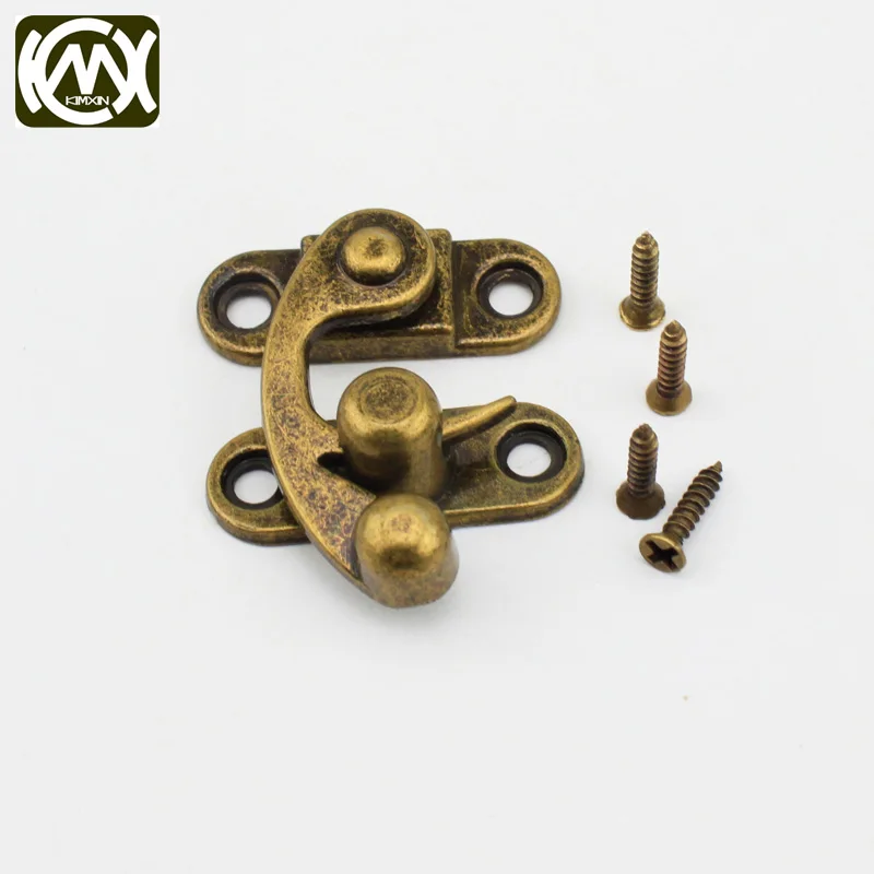 10Pcs Antique Latches Catches Hasps Clasp Wooden Buckles Decorative Jewelry Wooden Box Latch Hook Screw furniture Decor 28x33mm