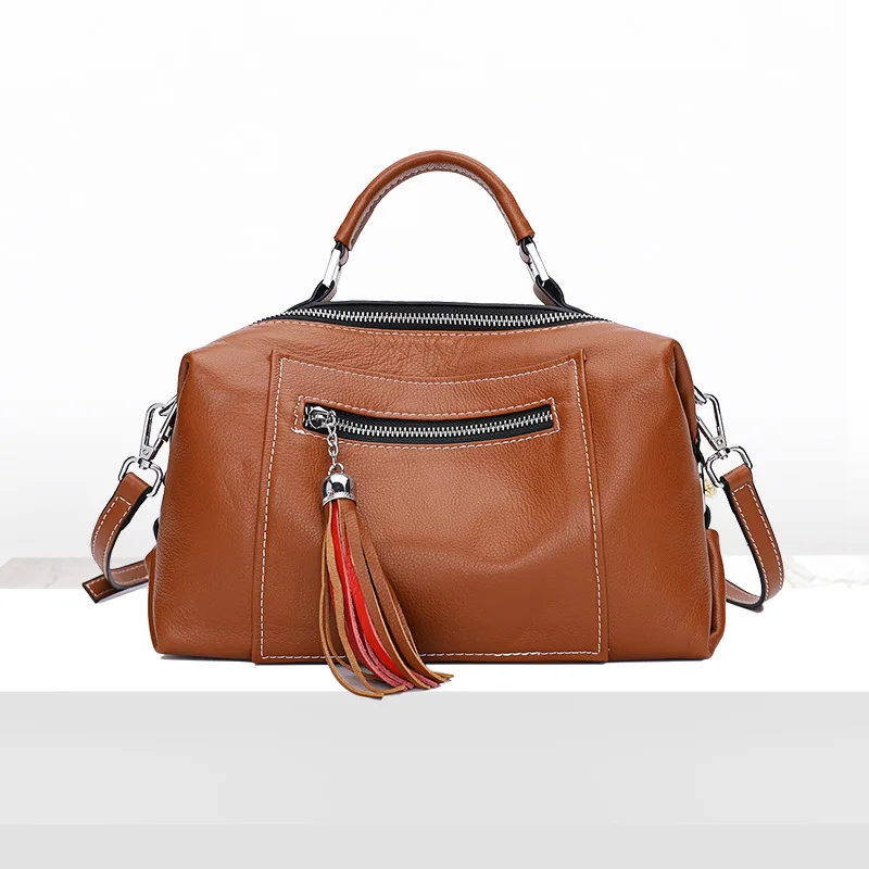 Металлическая Серебристая Бостонская сумка с бахромой, дизайнерская женская сумка из натуральной кожи, большая Повседневная Сумочка, роскошная качественная блестящая сумка - Цвет: brown