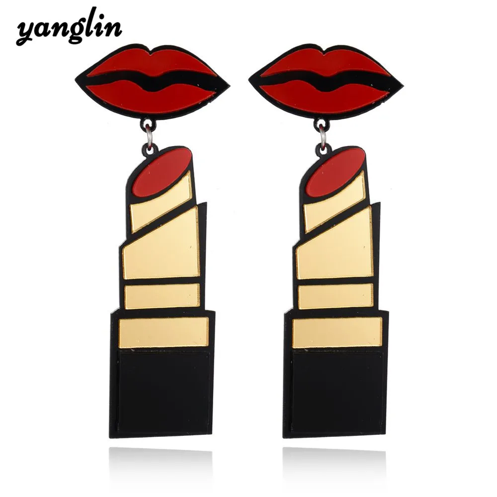 New Trendy Sexy Red Lips Dangle Earring Statement Lipstick Acrylic