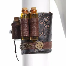 Engranaje de la vendimia gótico marrón PU cuero oro engranaje Floral tallado brazo banda pulsera Steampunk traje Accesorios