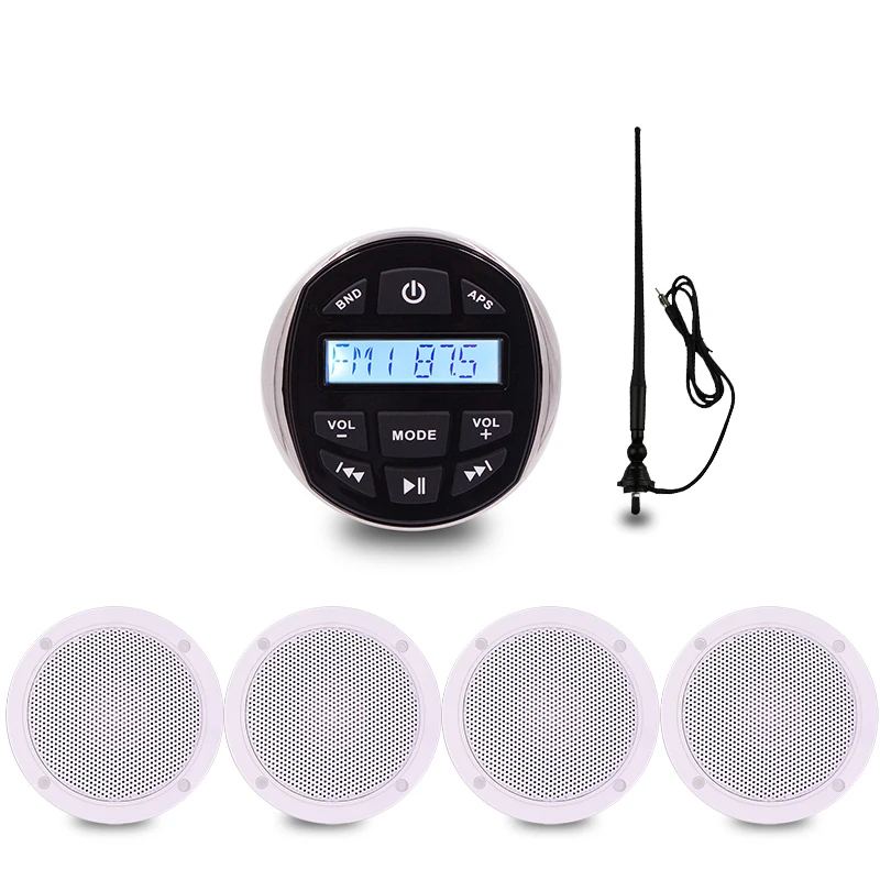 

Marine Bluetooth Audio Radio FM AM MP3 Music Stereo Player+ 4'' 2 Way Waterproof Speakers For ATVUTV Car Outdoor Boat Antenna
