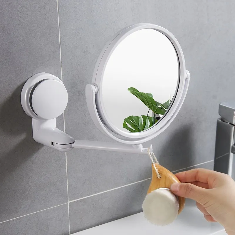 Best Modern Drill free Bathroom Mirror 2 Side Makeup Vanity Shave Mirrors Wall Suction Folding Arm Extend Round Bath Accessories