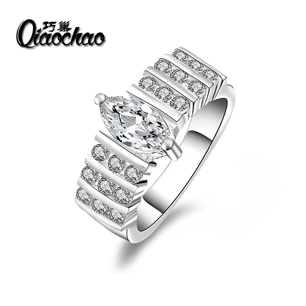 White plated ring 8 Carat Crown AAA CZ Silver beads font b Wedding b font Rings