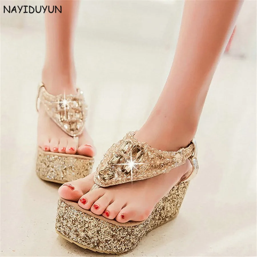 

NAYIDUYUN Women Gold/Silver High Heels Punk Summer Roman Gladiator Thong Sandals Open Toe Wedges Platform Party Pumps Shoes