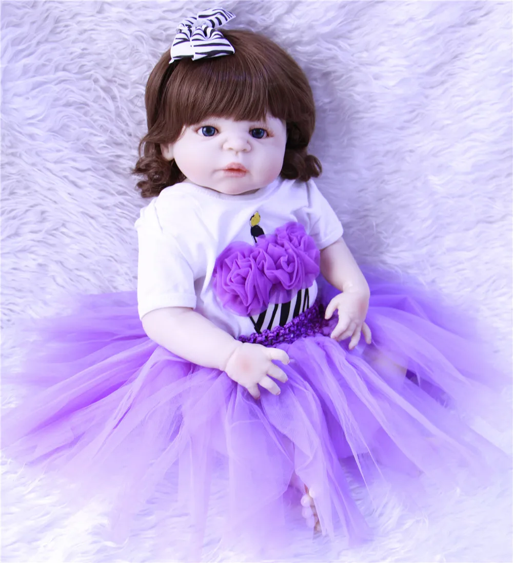Bebe girl reborn doll 23" full silicone baby dolls princess BJD fashion toy gift curly hair bebe alive menina | Игрушки и хобби