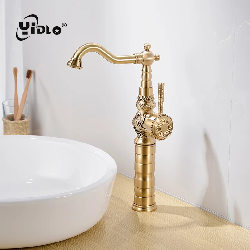 

Hot Sale Basin Faucets Deck Mounted Single Handle Single Hole Bathroom Basin Mixer Tap Antique Bronze Crane Hot & Cold Water A2