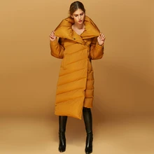 YNZZU высокое качество Европейский Шик женские зимние куртки длинные толстые теплые белые пуховые пальто Удобная верхняя одежда O020