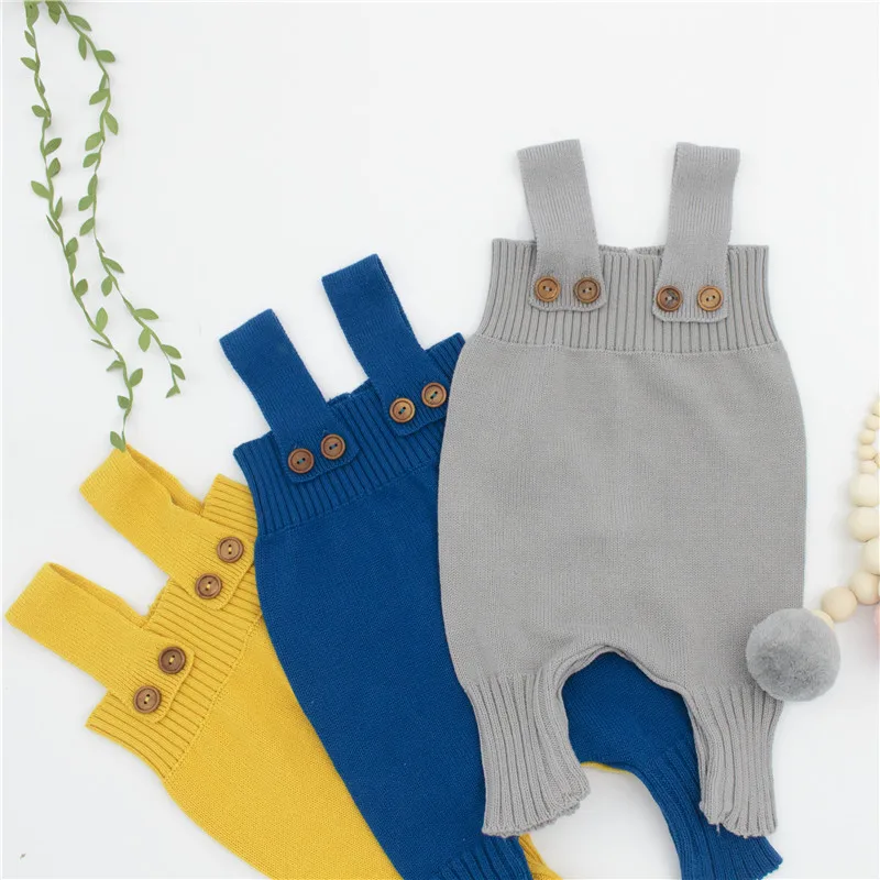 KIKIKIDS Cute Baby Knit Romper Toddler Suspender Romper Boys Gray