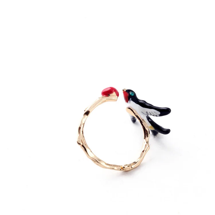 

Trendy Simple Design Female Black Open Cute Enamel Swallow Ring For Women Statement Fashion 2018 Handmade