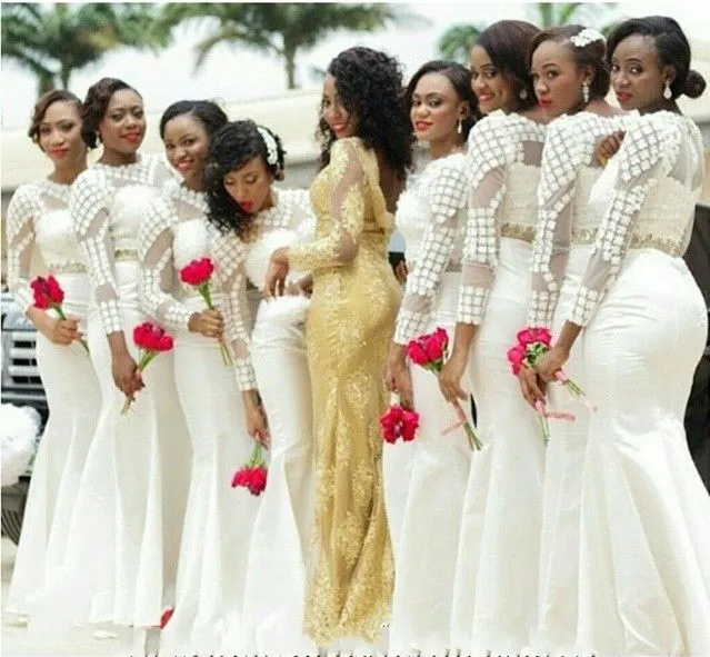 Buy African Style White Bridesmaid Dresses Long Sleeve