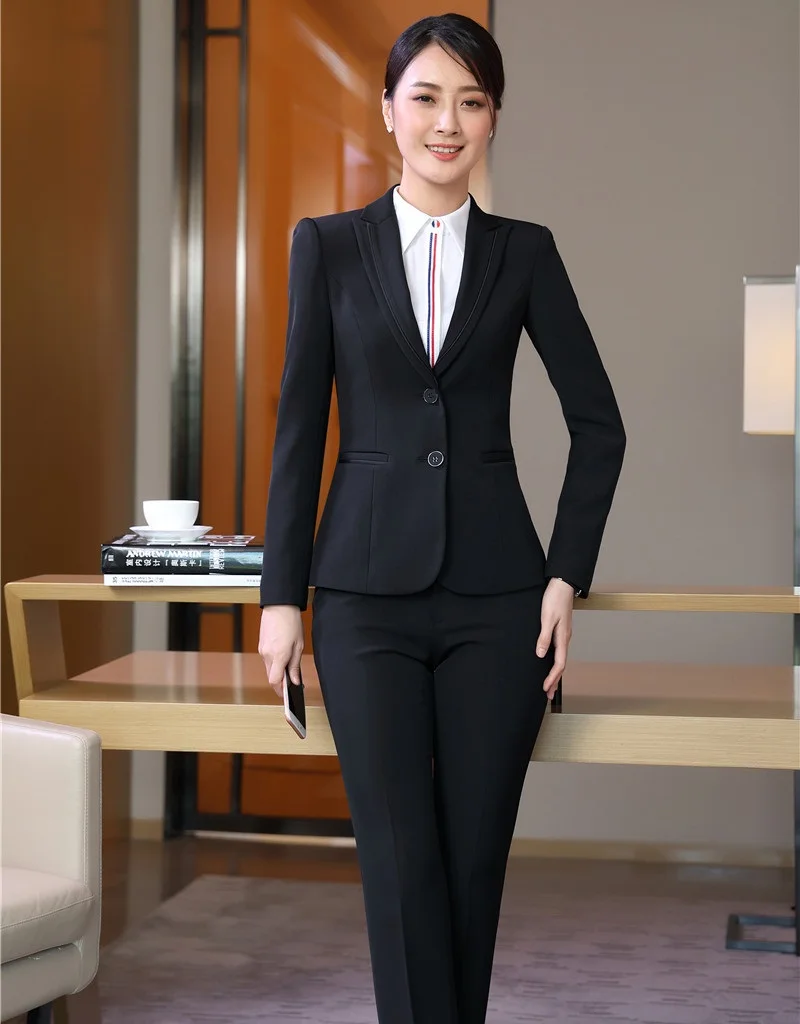 

Formal Women Pant Suits Blazer and Jacket Sets Black Ladies Work Wear Business Office Uniform Designs Styles