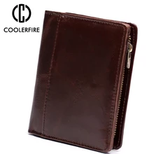 Genuine Cow Leather Short Men Wallet Small Vintage Wallets For Men Brown Clutch Bag Coin Bag Purse Money Clip Wallet PJ123 original super hero logo wallets superman batman wallet canvas men women short purse vintage bag the avengers anime wallet bat