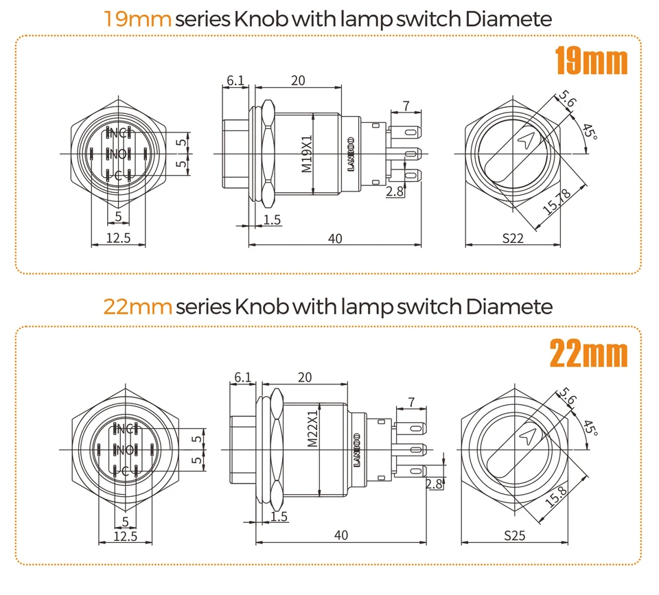 19 мм 22 мм из нержавеющей стали 9v 12v 48V 3A IP67 ручка переключателя