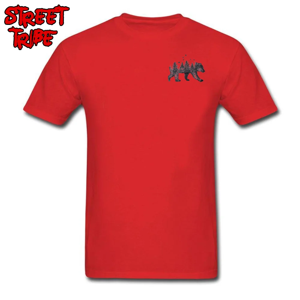 Хлопковая Футболка мужская бежевая футболка винтажные футболки топы с медведем и лесом художественный дизайн Модная одежда размера плюс футболки с коротким рукавом - Цвет: Chest Print Red