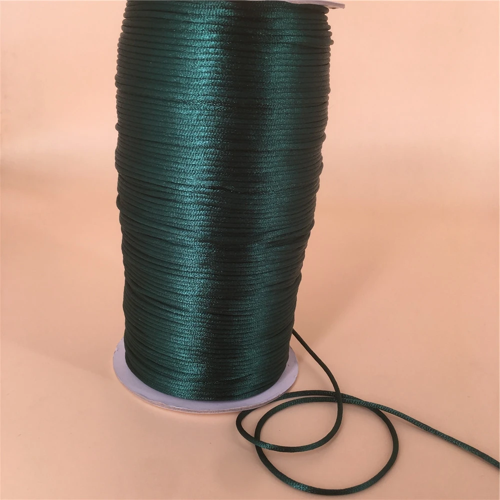 Satin Cord 2mm Colours Green Chinese Knot Rattail Satin Cord Braided String Jewelry Findings Beading Rope 20Meters Lot